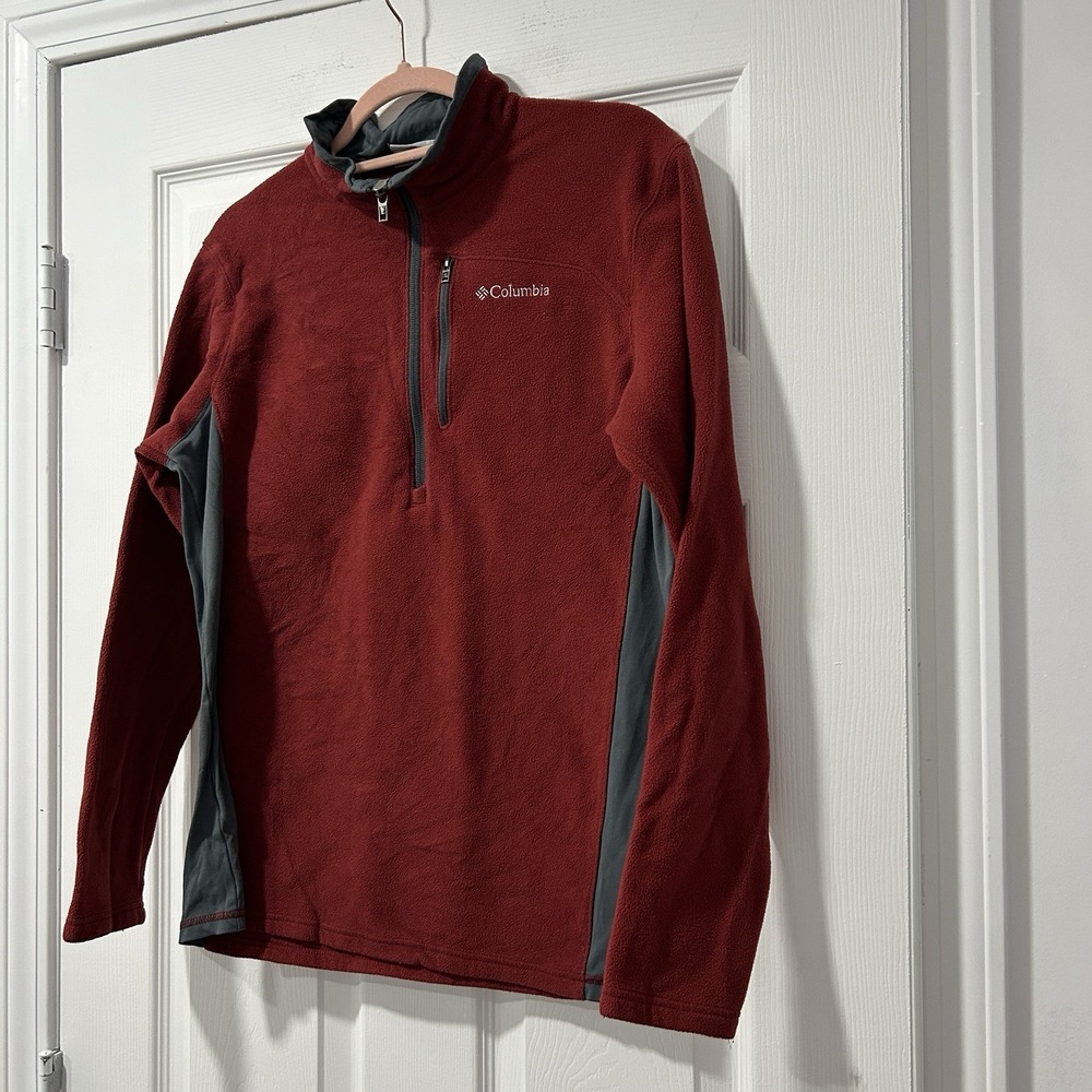 Columbia Men's Medium Fleece Pullover 1/4 Zip Burgundy Gray - Picture 2 of 7